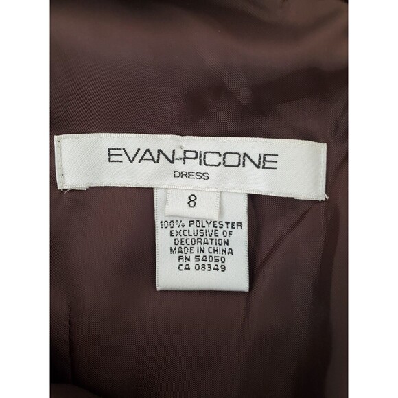 Evan Picone Chocolate Brown Sleeveless V-Neck Bead Accented Crepe Dress Sz 8 NWT - Picture 8 of 10
